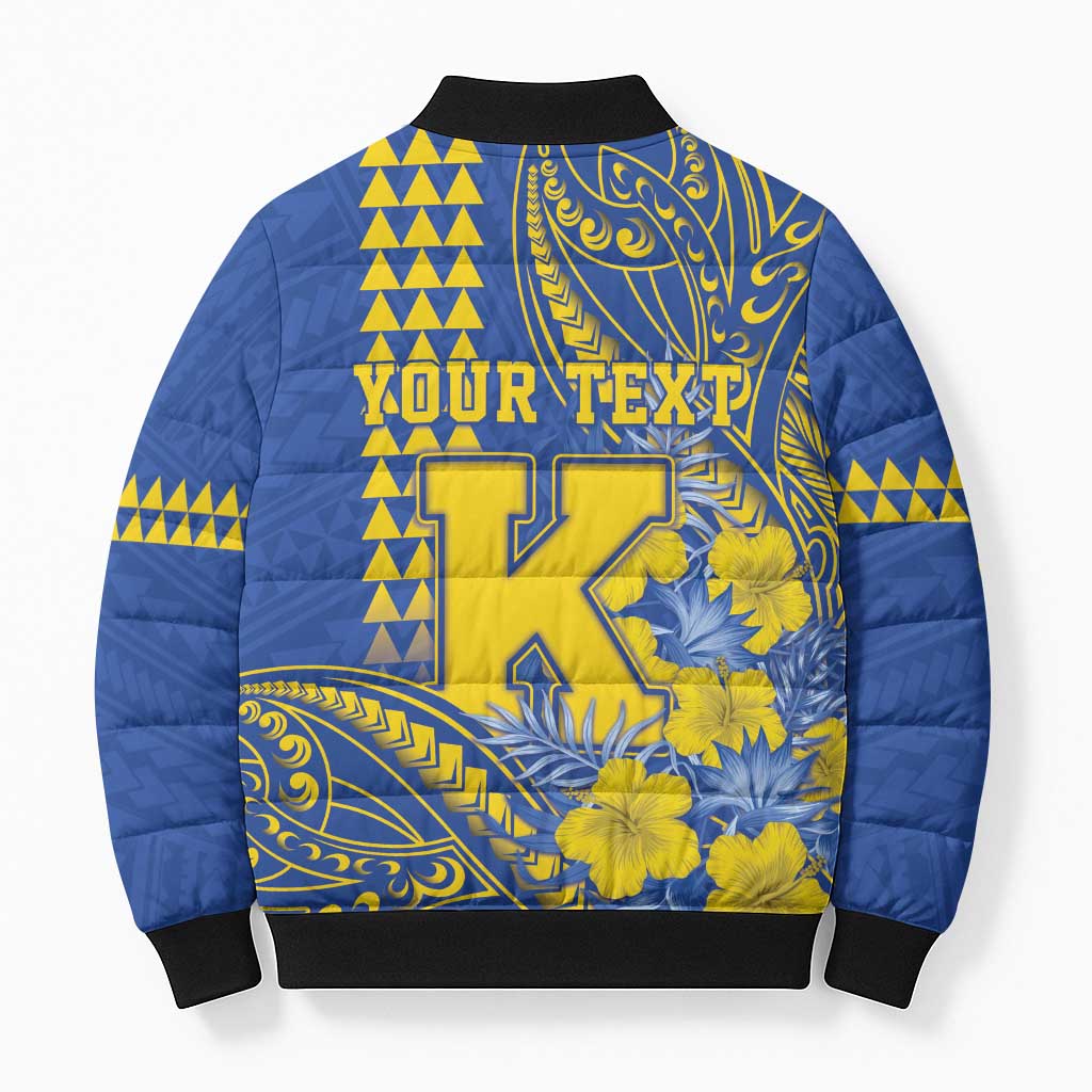 Personalised Hawaii Kaiser High School Bomber Puffer Jacket Tribal Tattoo With Hibiscus Flowers LT05 - Polynesian Pride