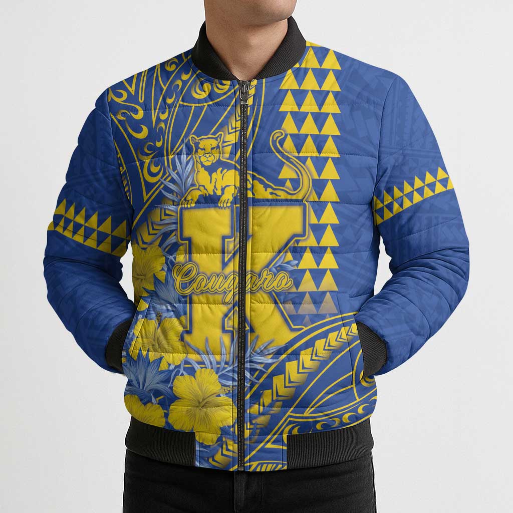 Personalised Hawaii Kaiser High School Bomber Puffer Jacket Tribal Tattoo With Hibiscus Flowers LT05 - Polynesian Pride