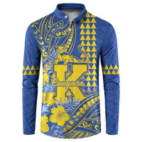 Personalised Hawaii Kaiser High School Button Sweatshirt Tribal Tattoo With Hibiscus Flowers LT05 Blue - Polynesian Pride
