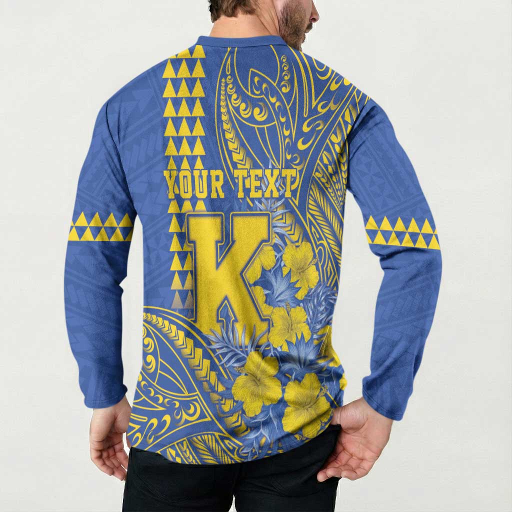 Personalised Hawaii Kaiser High School Button Sweatshirt Tribal Tattoo With Hibiscus Flowers LT05 - Polynesian Pride