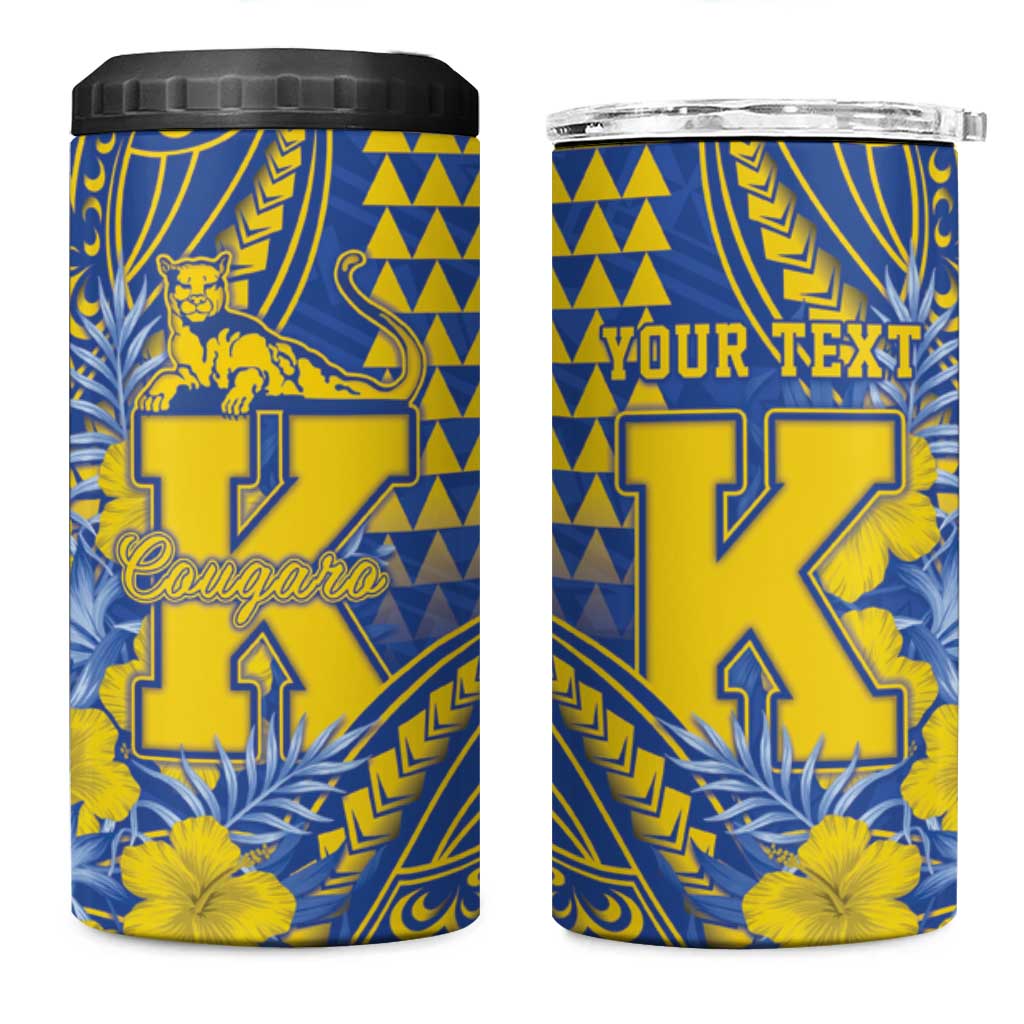 Personalised Hawaii Kaiser High School 4 in 1 Can Cooler Tumbler Tribal Tattoo With Hibiscus Flowers