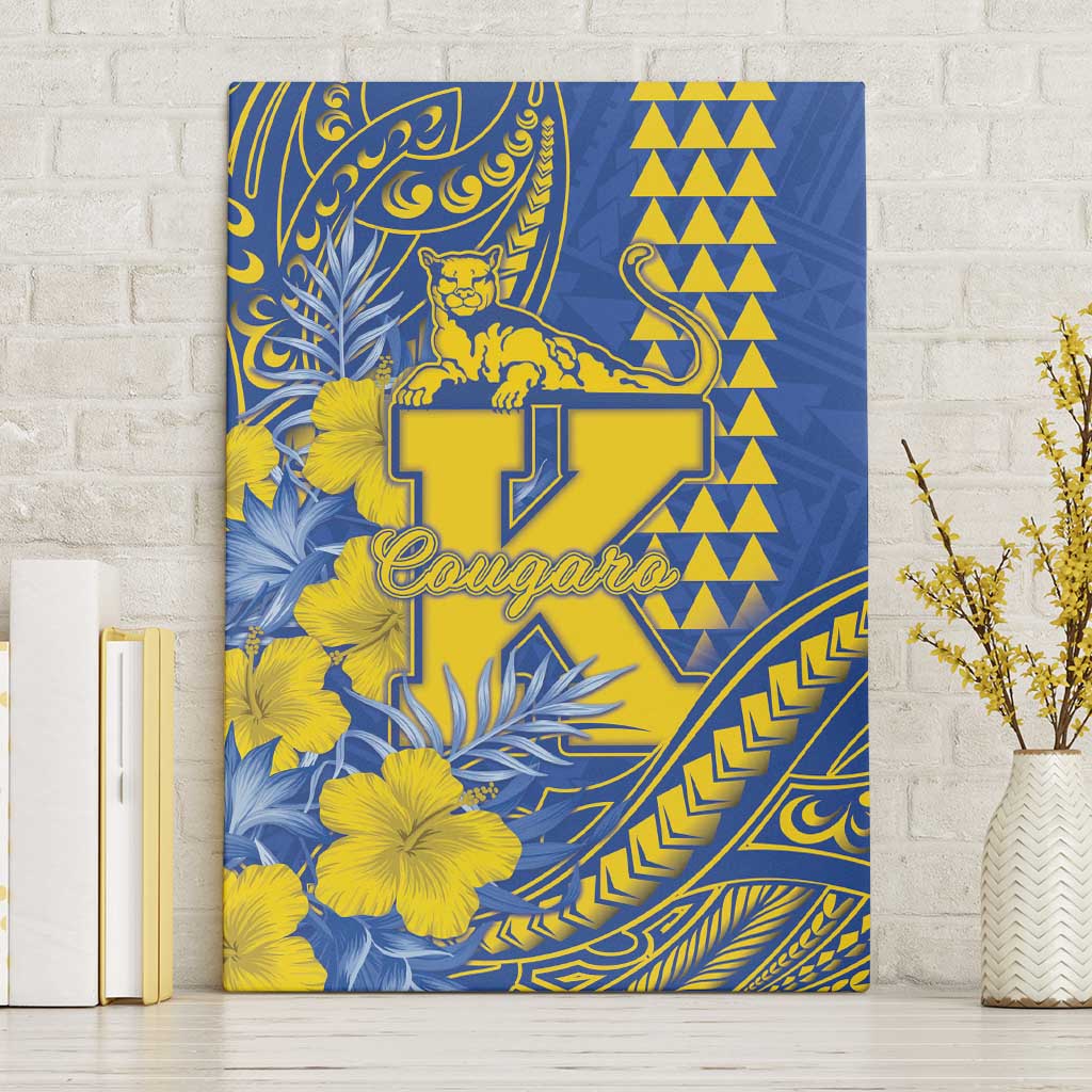 Hawaii Kaiser High School Canvas Wall Art Tribal Tattoo With Hibiscus Flowers LT05 Without Frame Blue - Polynesian Pride