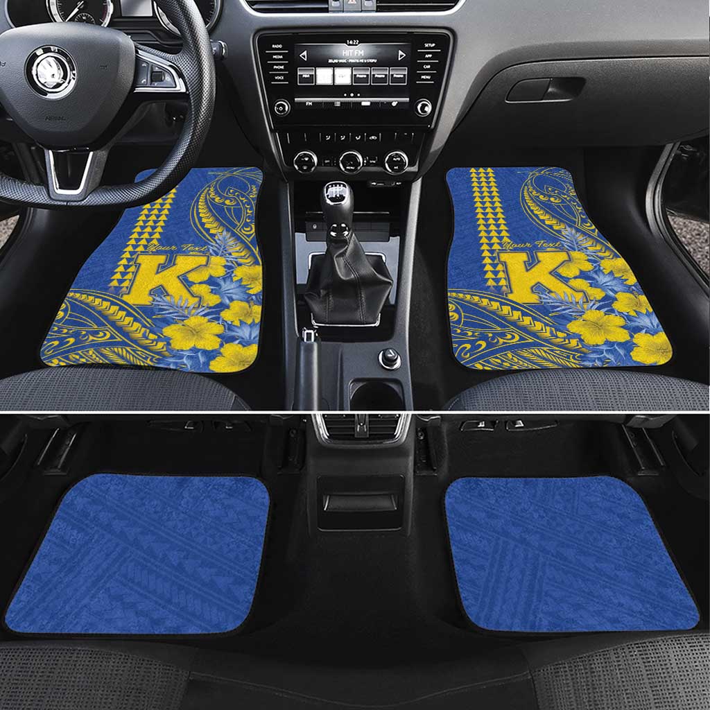 Personalised Hawaii Kaiser High School Car Mats Tribal Tattoo With Hibiscus Flowers LT05 Set 4pcs Blue - Polynesian Pride