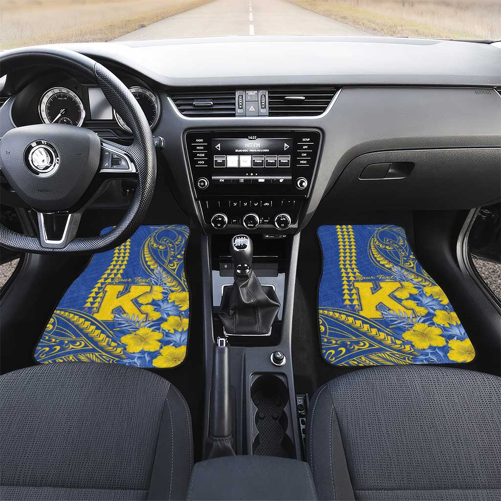 Personalised Hawaii Kaiser High School Car Mats Tribal Tattoo With Hibiscus Flowers LT05 Set 2pcs - Front Blue - Polynesian Pride