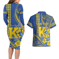 Personalised Hawaii Kaiser High School Couples Matching Long Sleeve Bodycon Dress and Hawaiian Shirt Tribal Tattoo With Hibiscus Flowers