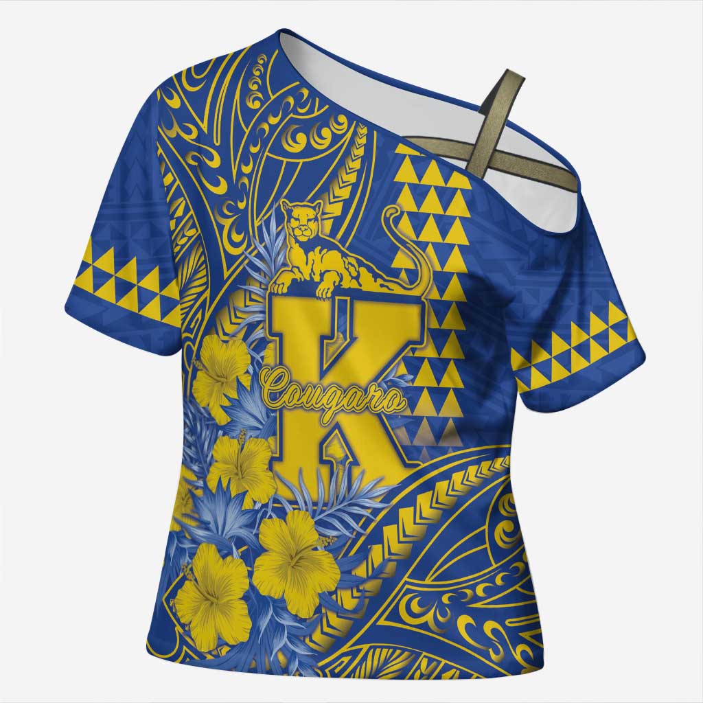 Personalised Hawaii Kaiser High School Cross Shoulder Shirt Tribal Tattoo With Hibiscus Flowers