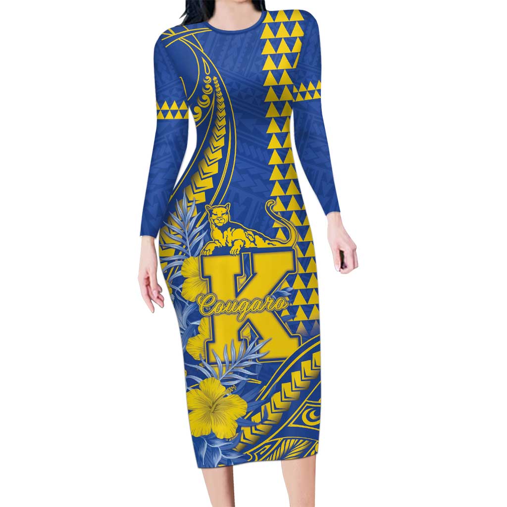 Personalised Hawaii Kaiser High School Family Matching Long Sleeve Bodycon Dress and Hawaiian Shirt Tribal Tattoo With Hibiscus Flowers