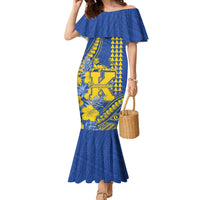 Personalised Hawaii Kaiser High School Family Matching Mermaid Dress and Hawaiian Shirt Tribal Tattoo With Hibiscus Flowers