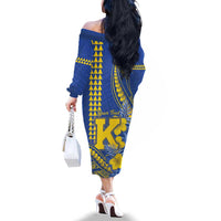 Personalised Hawaii Kaiser High School Family Matching Off The Shoulder Long Sleeve Dress and Hawaiian Shirt Tribal Tattoo With Hibiscus Flowers