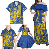 Personalised Hawaii Kaiser High School Family Matching Off Shoulder Maxi Dress and Hawaiian Shirt Tribal Tattoo With Hibiscus Flowers