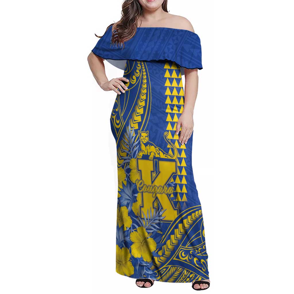 Personalised Hawaii Kaiser High School Family Matching Off Shoulder Maxi Dress and Hawaiian Shirt Tribal Tattoo With Hibiscus Flowers