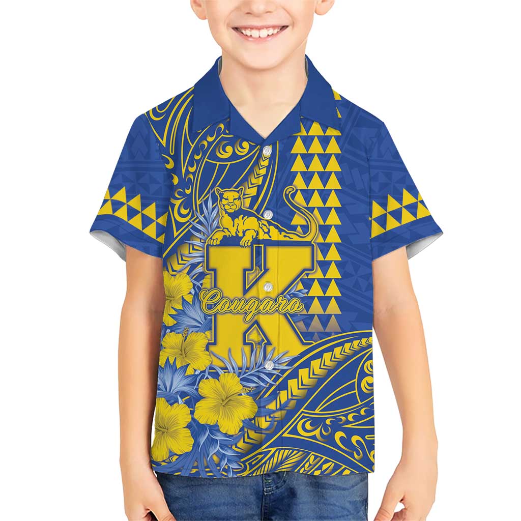 Personalised Hawaii Kaiser High School Family Matching Off Shoulder Maxi Dress and Hawaiian Shirt Tribal Tattoo With Hibiscus Flowers