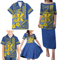 Personalised Hawaii Kaiser High School Family Matching Puletasi and Hawaiian Shirt Tribal Tattoo With Hibiscus Flowers