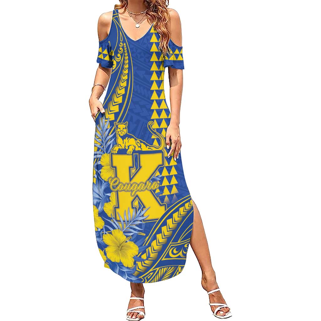 Personalised Hawaii Kaiser High School Family Matching Summer Maxi Dress and Hawaiian Shirt Tribal Tattoo With Hibiscus Flowers