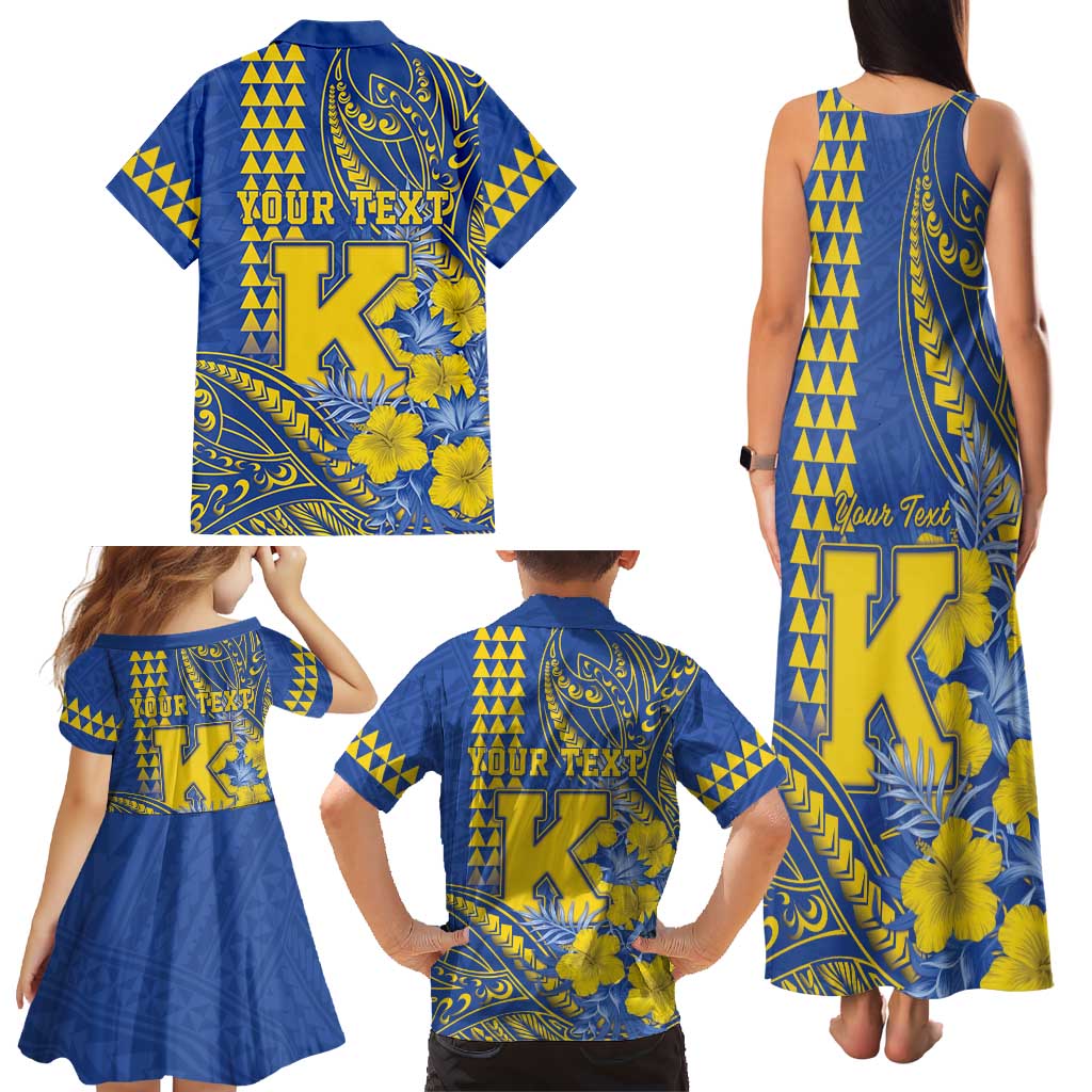 Personalised Hawaii Kaiser High School Family Matching Tank Maxi Dress and Hawaiian Shirt Tribal Tattoo With Hibiscus Flowers