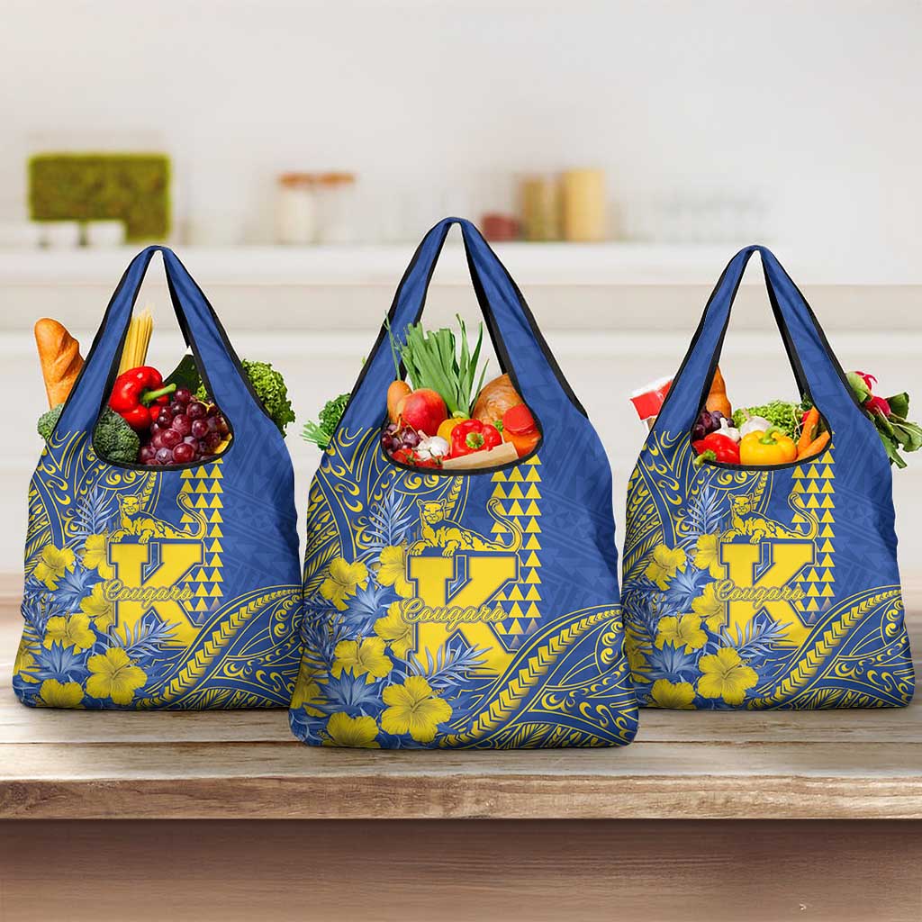 Hawaii Kaiser High School Grocery Bag Tribal Tattoo With Hibiscus Flowers LT05 3-pack One Size Blue - Polynesian Pride