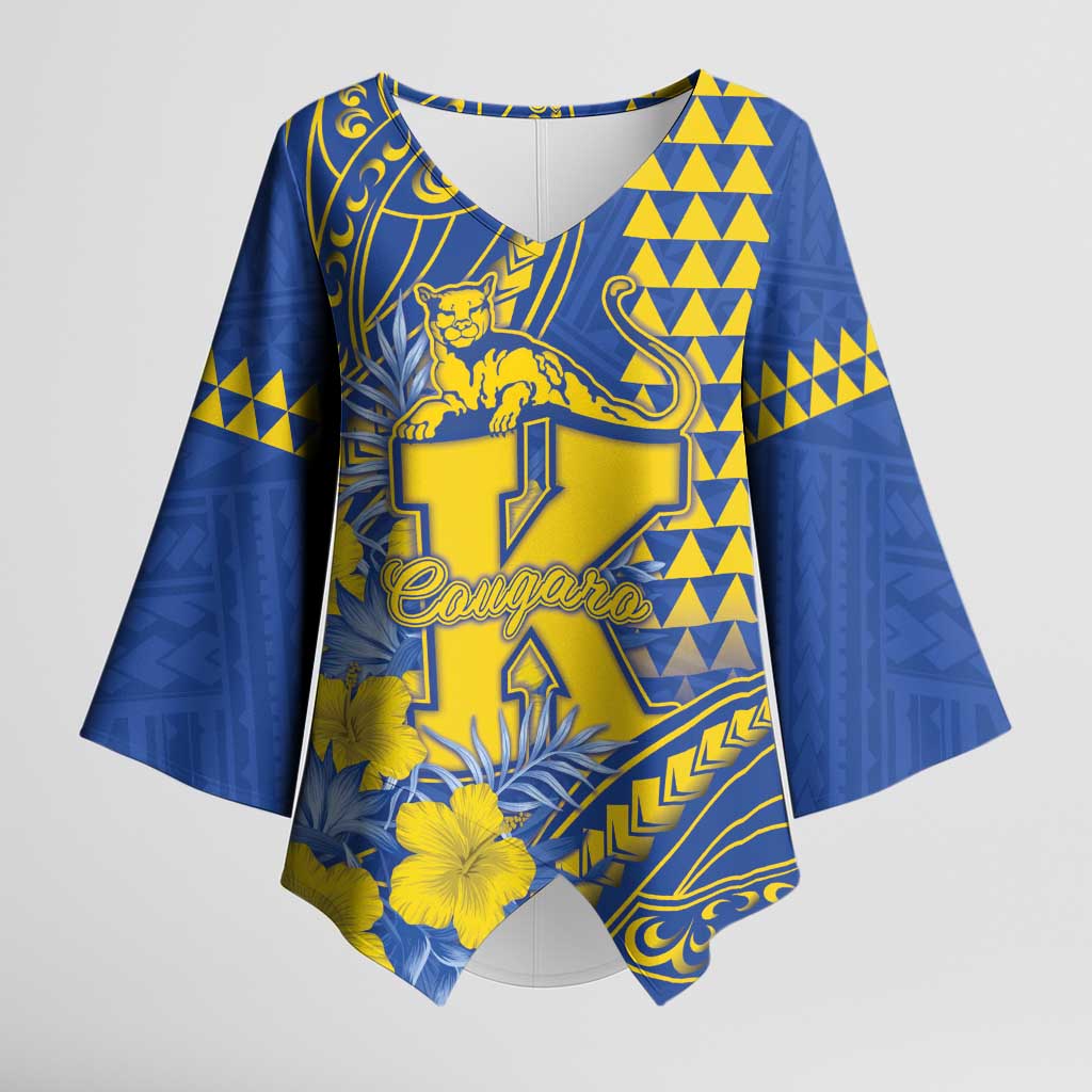 Personalised Hawaii Kaiser High School Kimono Sleeve Blouse Tribal Tattoo With Hibiscus Flowers
