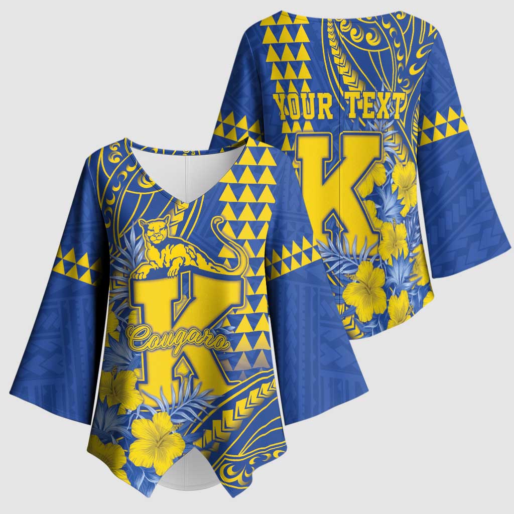 Personalised Hawaii Kaiser High School Kimono Sleeve Blouse Tribal Tattoo With Hibiscus Flowers