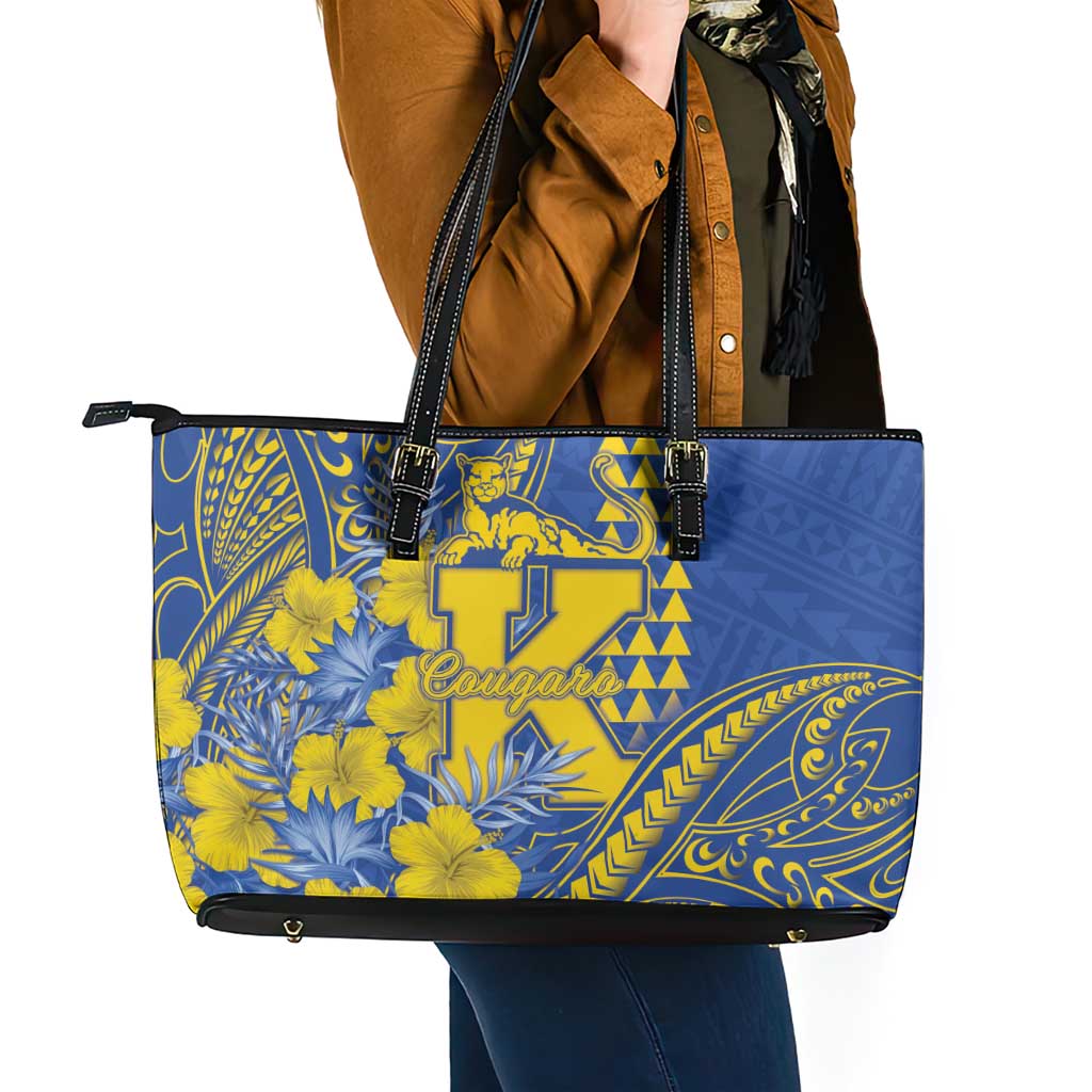 Hawaii Kaiser High School Leather Tote Bag Tribal Tattoo With Hibiscus Flowers LT05 - Polynesian Pride