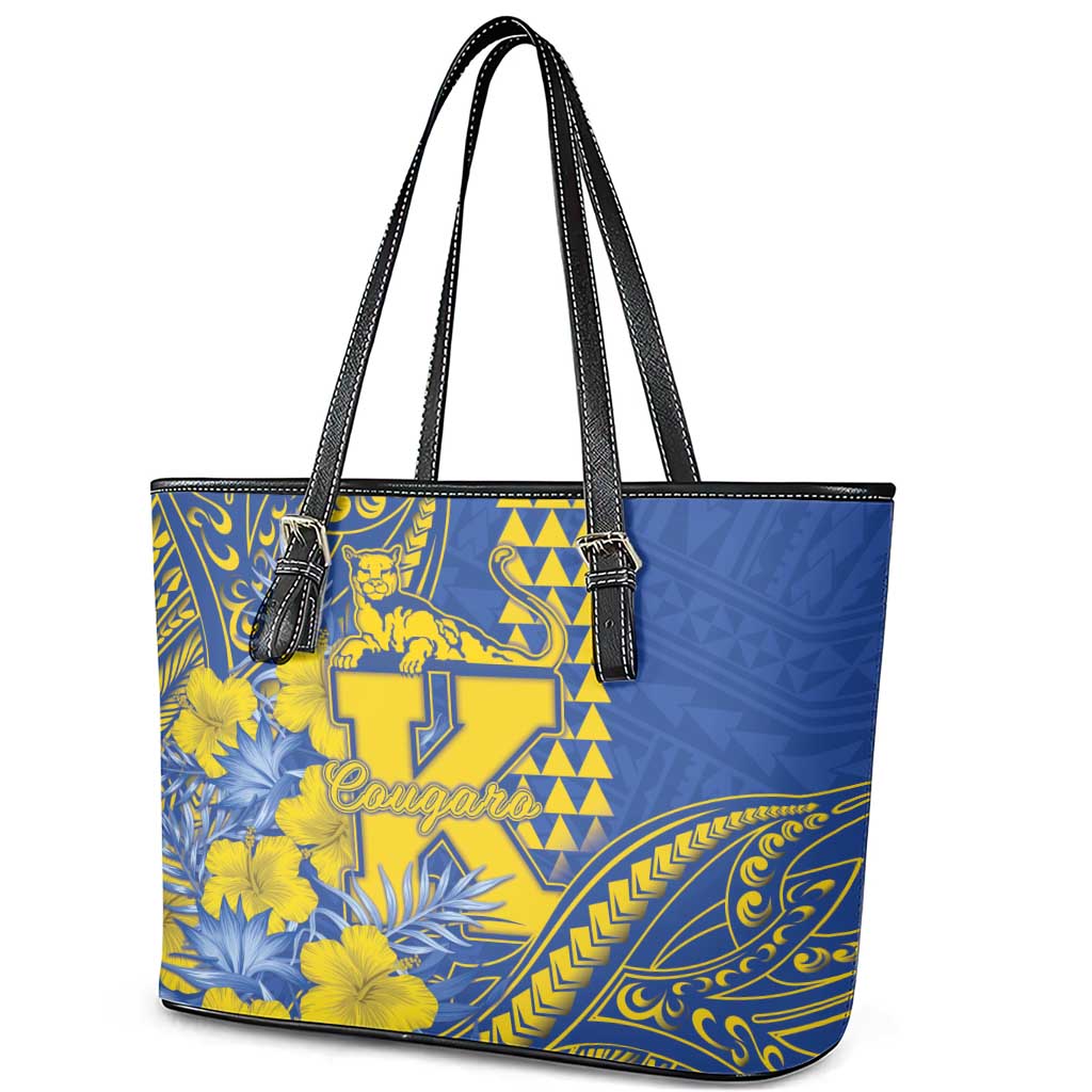 Hawaii Kaiser High School Leather Tote Bag Tribal Tattoo With Hibiscus Flowers LT05 - Polynesian Pride