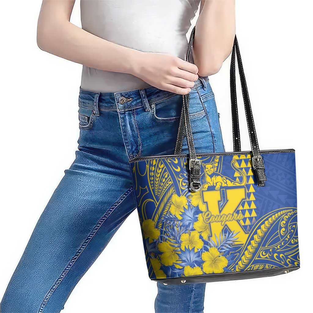 Hawaii Kaiser High School Leather Tote Bag Tribal Tattoo With Hibiscus Flowers LT05 - Polynesian Pride