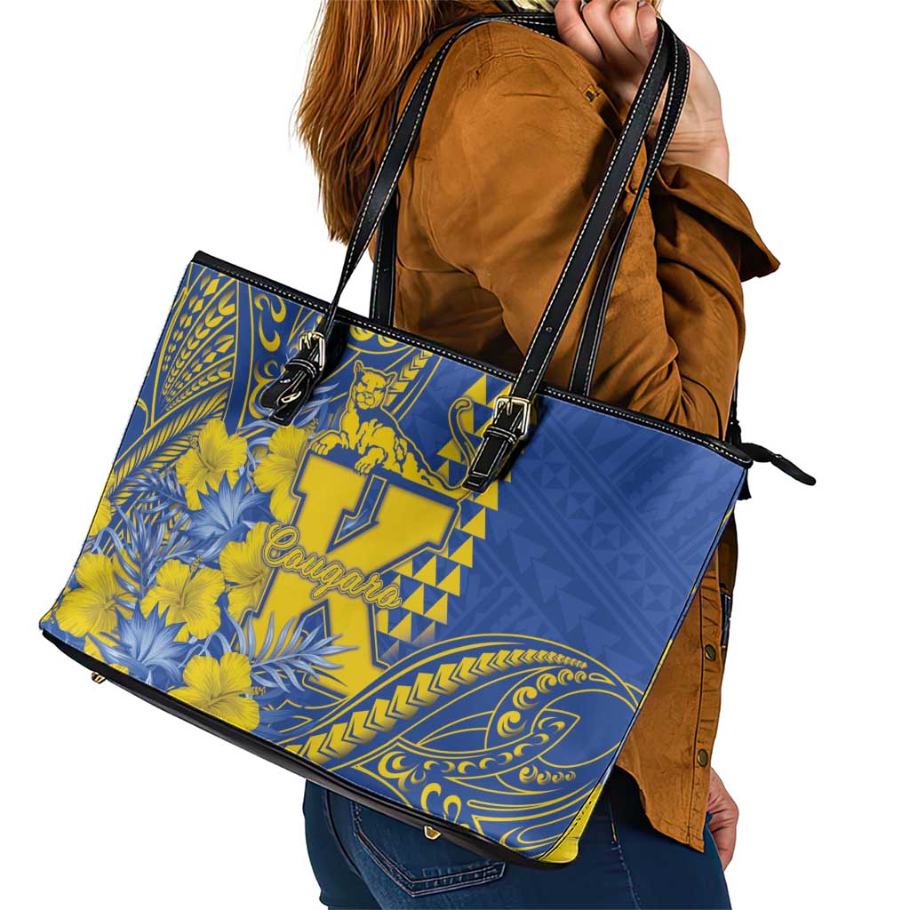 Hawaii Kaiser High School Leather Tote Bag Tribal Tattoo With Hibiscus Flowers LT05 - Polynesian Pride