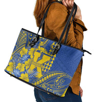 Hawaii Kaiser High School Leather Tote Bag Tribal Tattoo With Hibiscus Flowers LT05 - Polynesian Pride