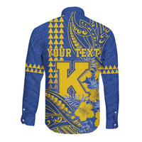 Personalised Hawaii Kaiser High School Long Sleeve Button Shirt Tribal Tattoo With Hibiscus Flowers LT05 - Polynesian Pride