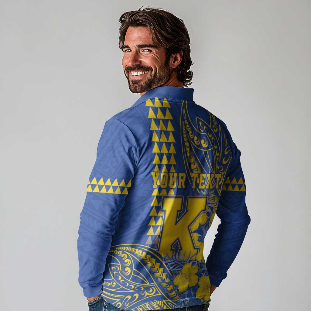 Personalised Hawaii Kaiser High School Long Sleeve Polo Shirt Tribal Tattoo With Hibiscus Flowers LT05 - Polynesian Pride