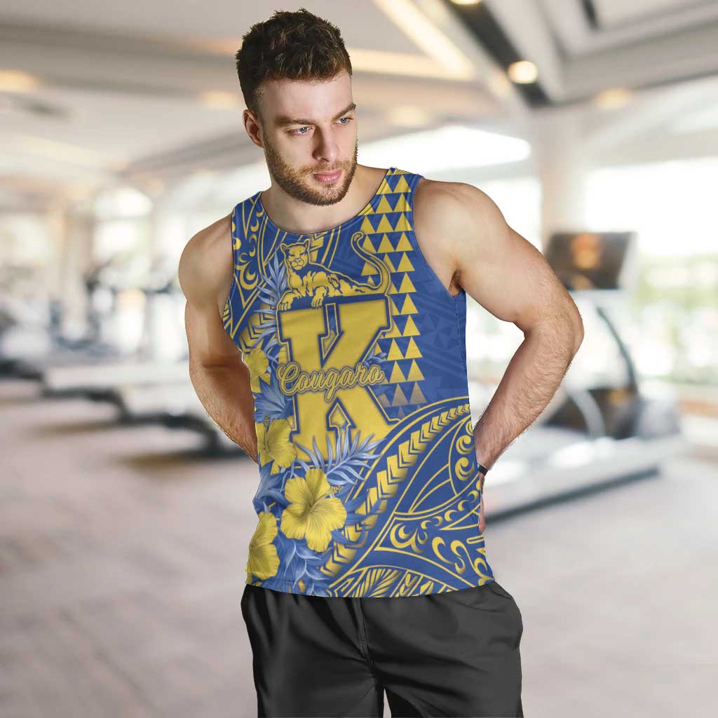 Personalised Hawaii Kaiser High School Men Tank Top Tribal Tattoo With Hibiscus Flowers LT05 Blue - Polynesian Pride