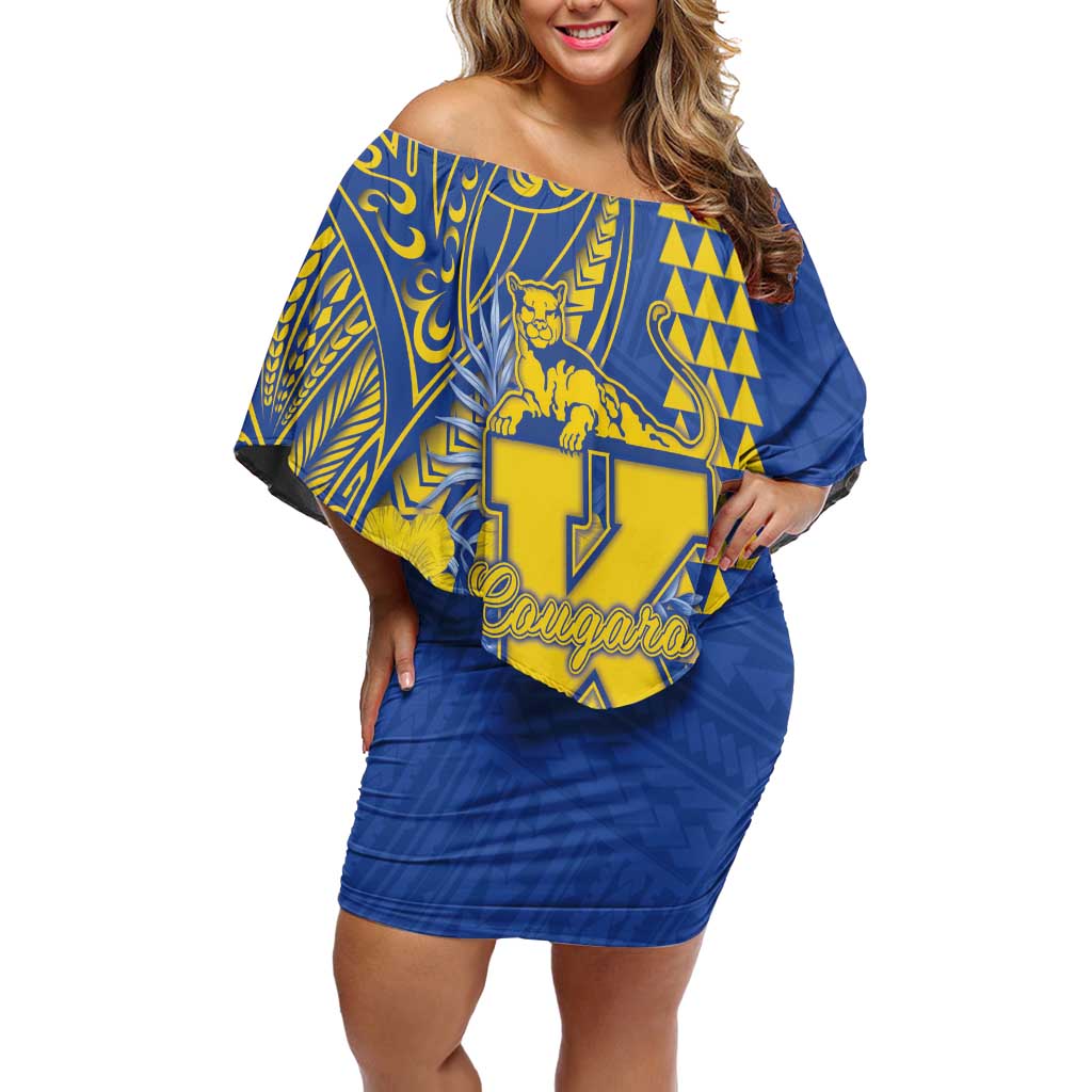 Personalised Hawaii Kaiser High School Off Shoulder Short Dress Tribal Tattoo With Hibiscus Flowers