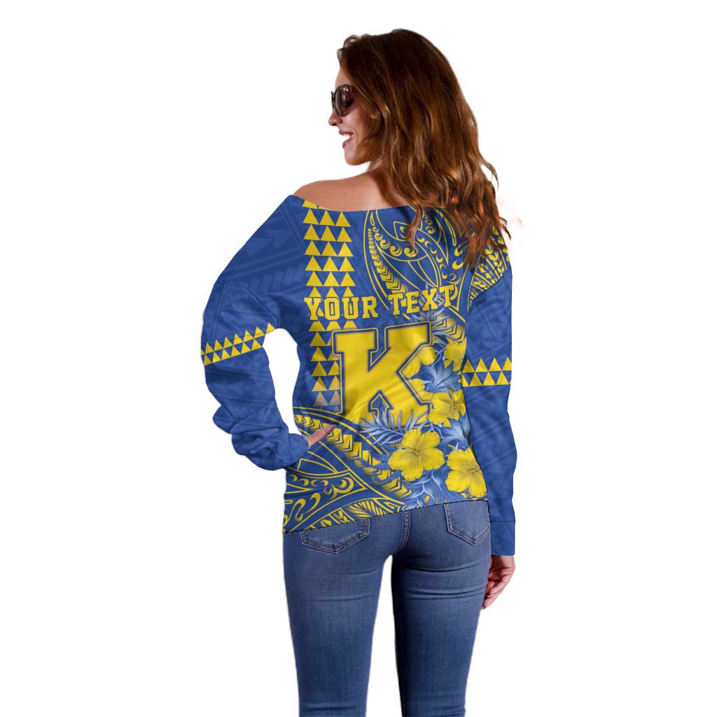 Personalised Hawaii Kaiser High School Off Shoulder Sweater Tribal Tattoo With Hibiscus Flowers LT05 - Polynesian Pride