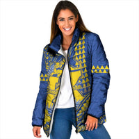 Personalised Hawaii Kaiser High School Padded Jacket Tribal Tattoo With Hibiscus Flowers LT05 Women Blue - Polynesian Pride