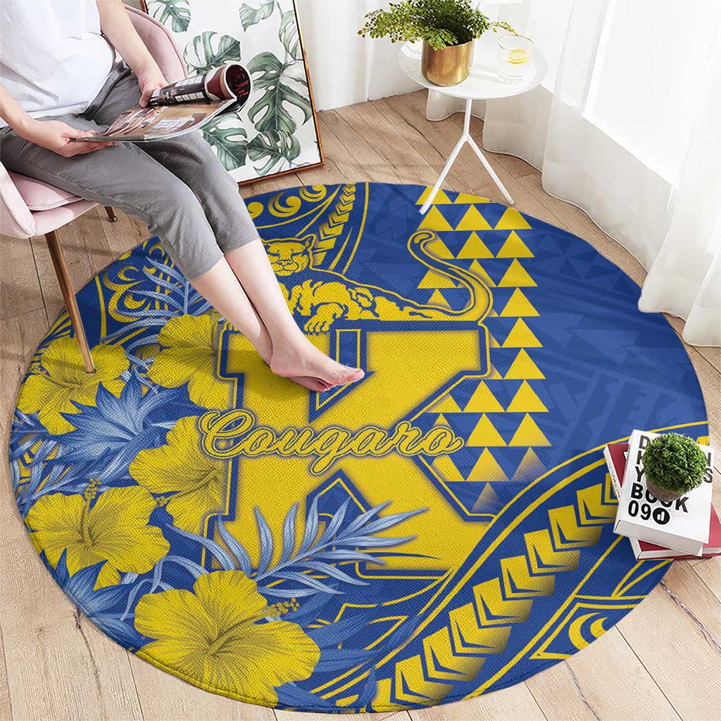 Hawaii Kaiser High School Round Carpet Tribal Tattoo With Hibiscus Flowers LT05 - Polynesian Pride
