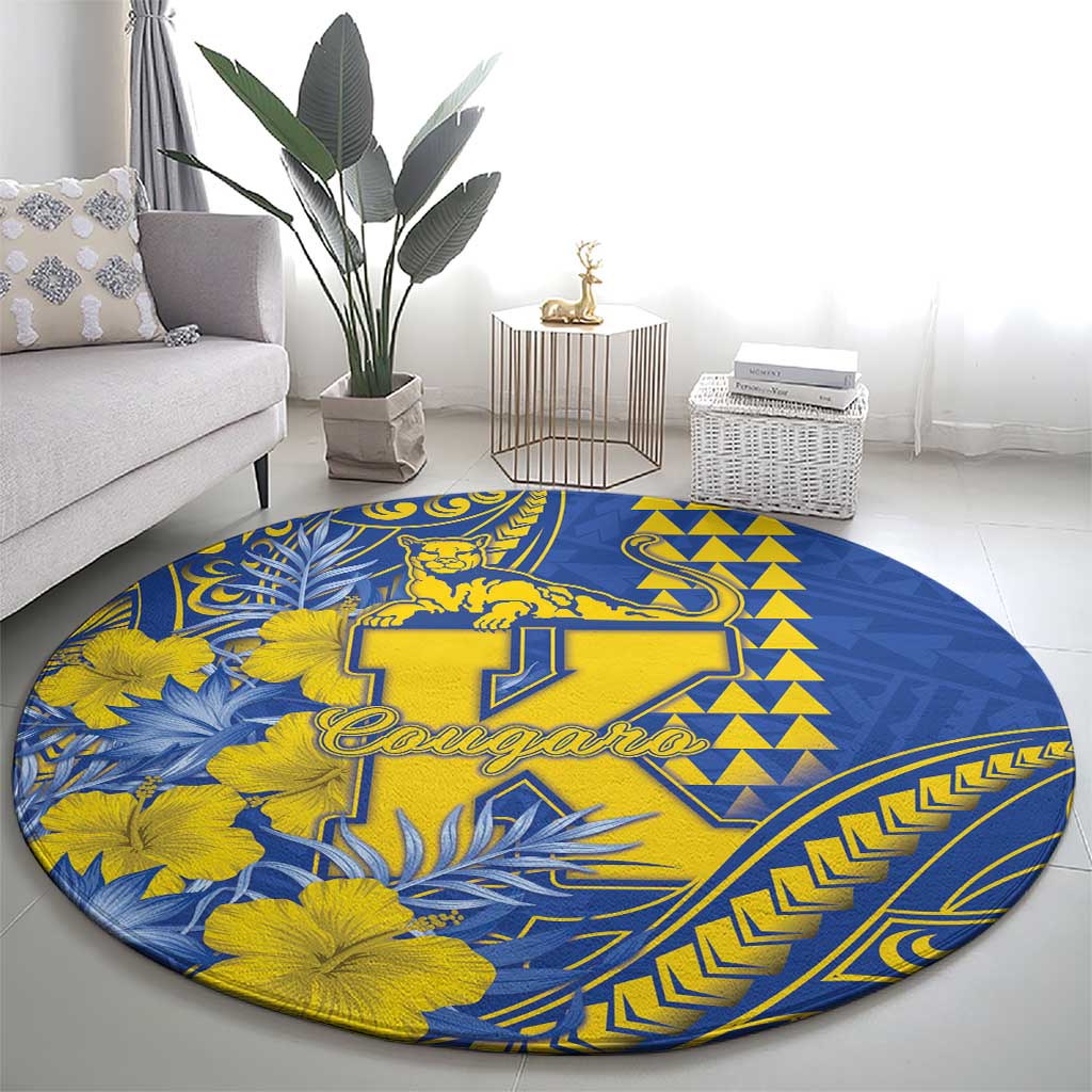 Hawaii Kaiser High School Round Carpet Tribal Tattoo With Hibiscus Flowers LT05 - Polynesian Pride