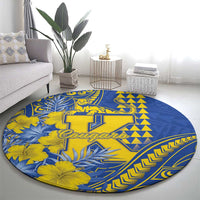 Hawaii Kaiser High School Round Carpet Tribal Tattoo With Hibiscus Flowers LT05 - Polynesian Pride