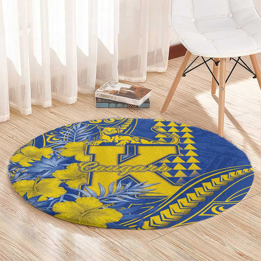 Hawaii Kaiser High School Round Carpet Tribal Tattoo With Hibiscus Flowers LT05 - Polynesian Pride