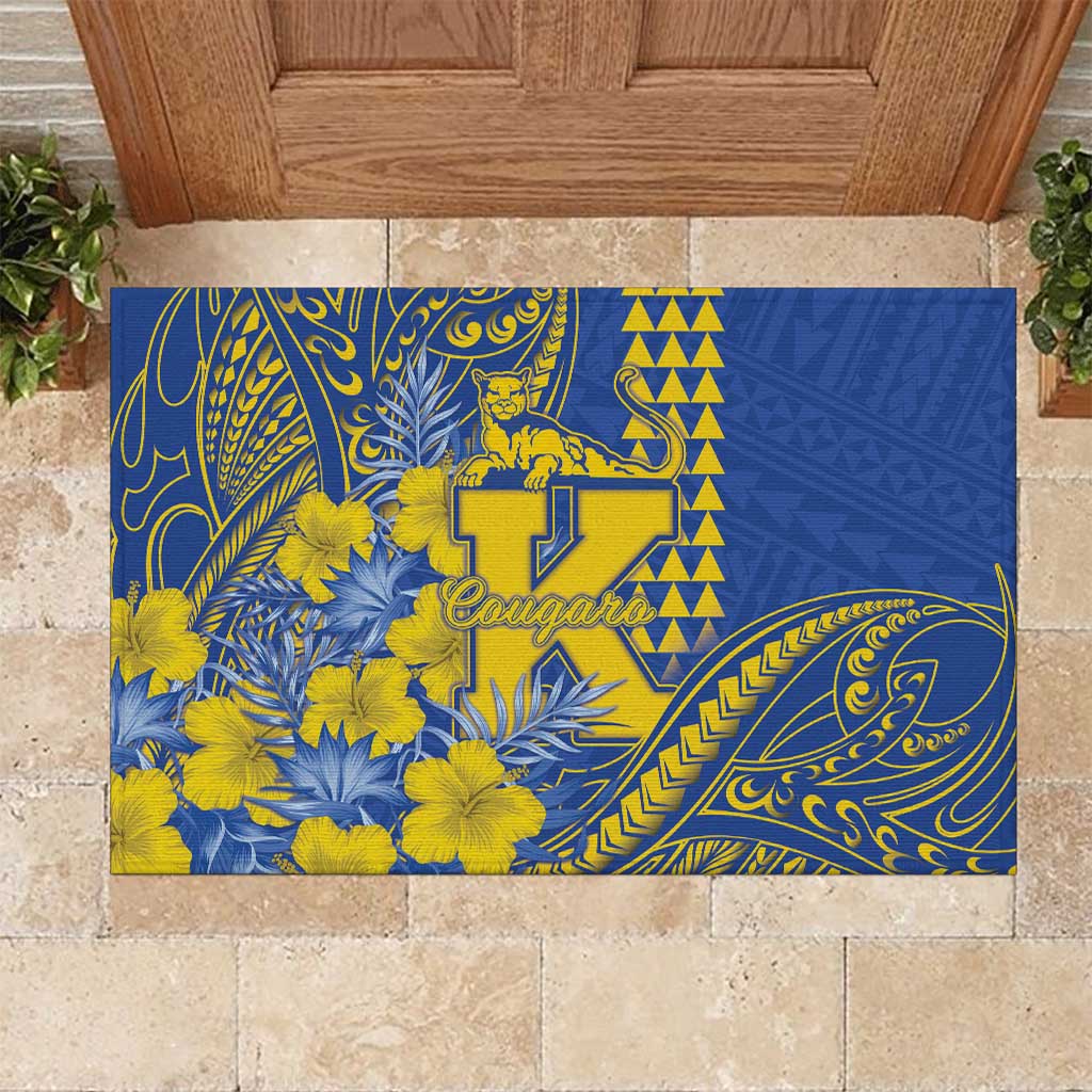 Hawaii Kaiser High School Rubber Doormat Tribal Tattoo With Hibiscus Flowers LT05 Blue - Polynesian Pride