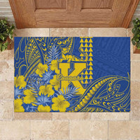 Hawaii Kaiser High School Rubber Doormat Tribal Tattoo With Hibiscus Flowers LT05 Blue - Polynesian Pride