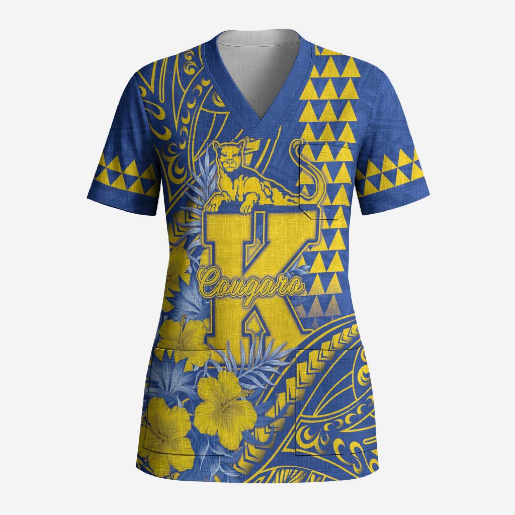 Personalised Hawaii Kaiser High School Scrub Top Tribal Tattoo With Hibiscus Flowers