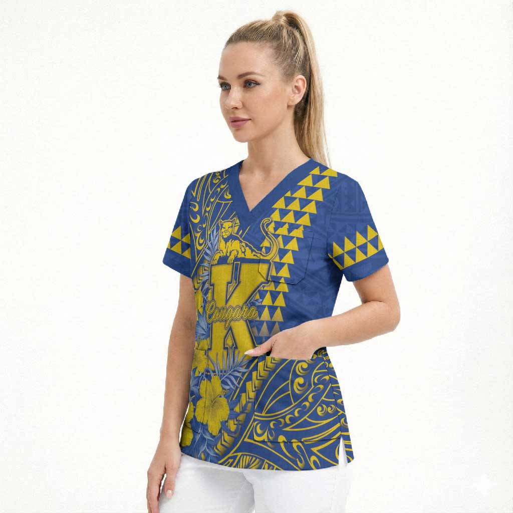 Personalised Hawaii Kaiser High School Scrub Top Tribal Tattoo With Hibiscus Flowers LT05 - Polynesian Pride