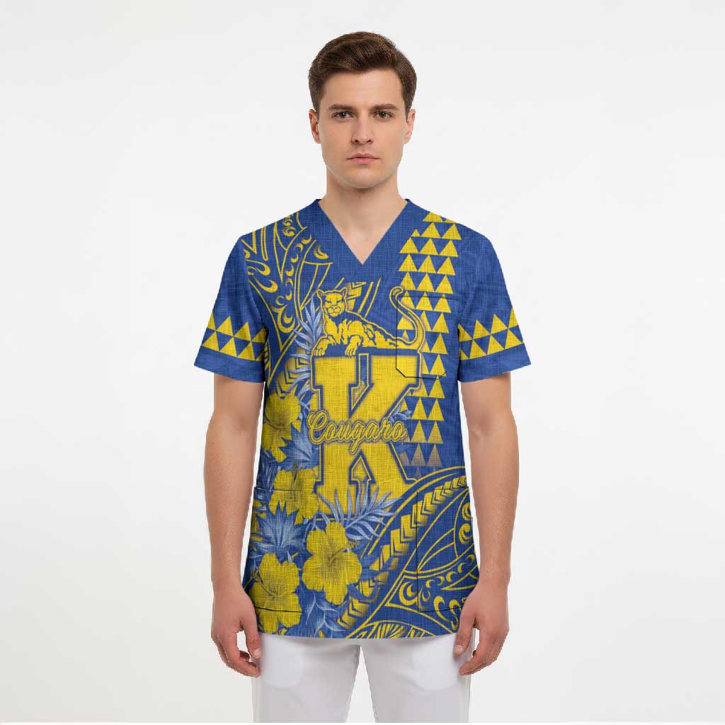 Personalised Hawaii Kaiser High School Scrub Top Tribal Tattoo With Hibiscus Flowers LT05 - Polynesian Pride