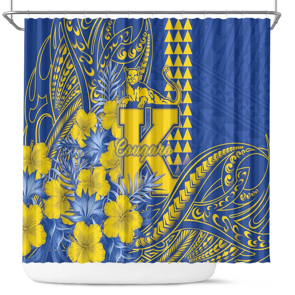 Hawaii Kaiser High School Shower Curtain Tribal Tattoo With Hibiscus Flowers LT05 Blue - Polynesian Pride