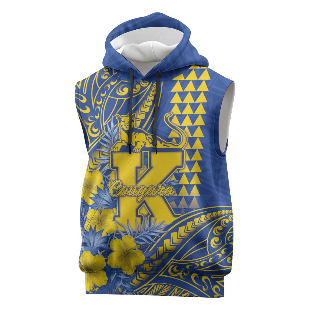 Personalised Hawaii Kaiser High School Sleeveless Hoodie Tribal Tattoo With Hibiscus Flowers