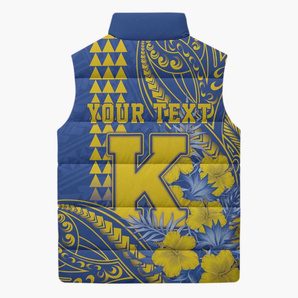 Personalised Hawaii Kaiser High School Sleeveless Puffer Jacket Tribal Tattoo With Hibiscus Flowers LT05 - Polynesian Pride