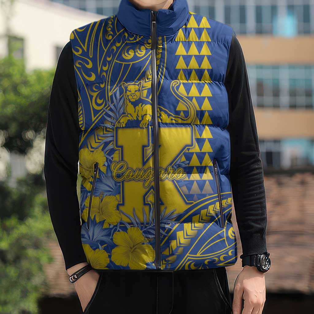 Personalised Hawaii Kaiser High School Sleeveless Puffer Jacket Tribal Tattoo With Hibiscus Flowers LT05 - Polynesian Pride