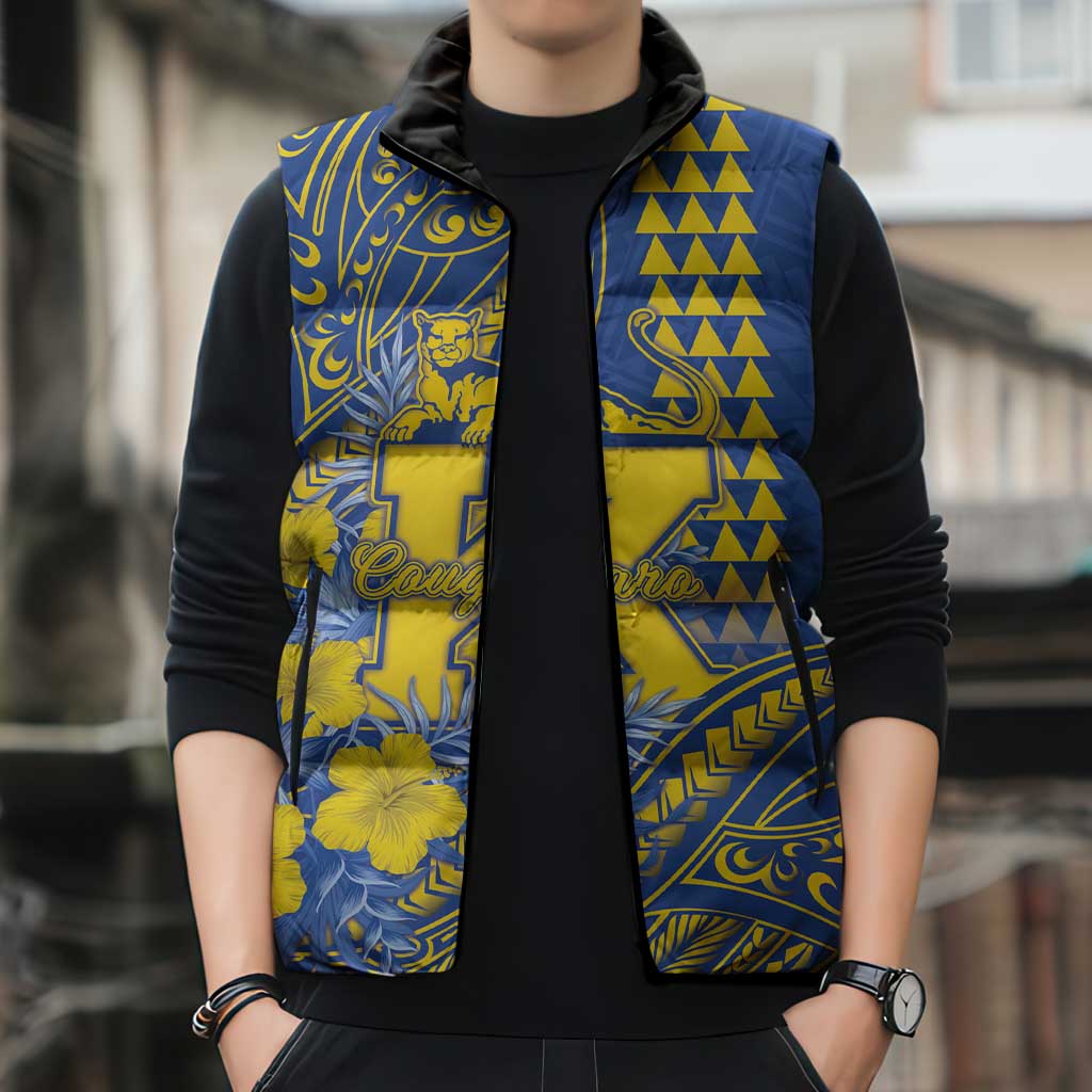 Personalised Hawaii Kaiser High School Sleeveless Puffer Jacket Tribal Tattoo With Hibiscus Flowers LT05 - Polynesian Pride