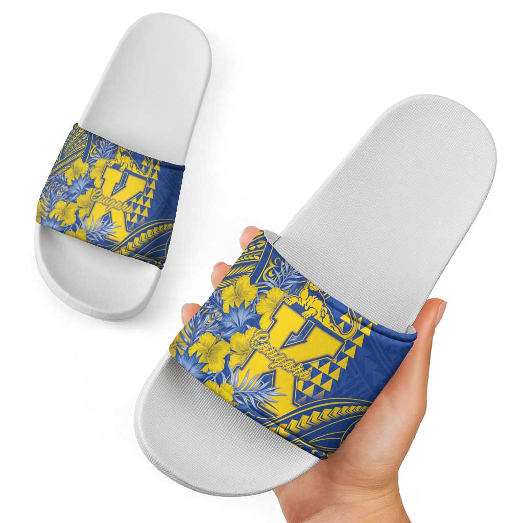 Hawaii Kaiser High School Slide Sandals Tribal Tattoo With Hibiscus Flowers LT05 - Polynesian Pride