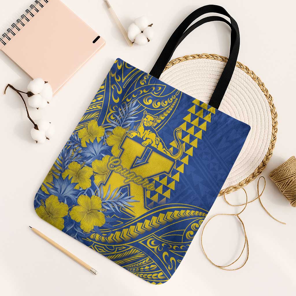 Hawaii Kaiser High School Tote Bag Tribal Tattoo With Hibiscus Flowers LT05 Black Strap One Size Blue - Polynesian Pride