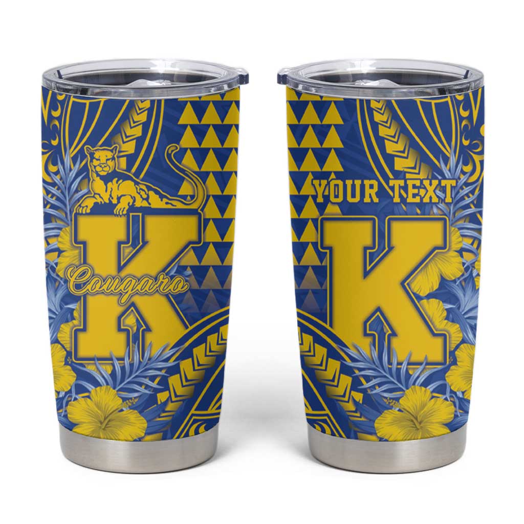 Personalised Hawaii Kaiser High School Tumbler Cup Tribal Tattoo With Hibiscus Flowers LT05 Blue - Polynesian Pride